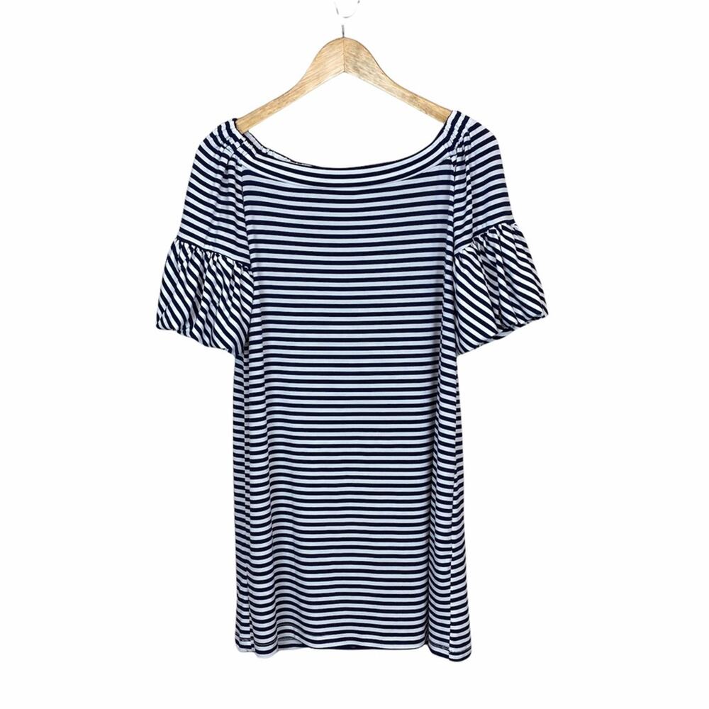 Donna Morgan Off Shoulder Flounce Striped Dress Size 4